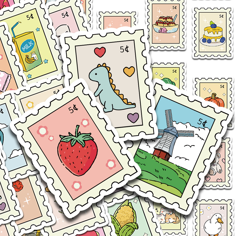 AliExpress 50pcs Cartoon Stamps Stickers Decals For Laptop Letter Scrapbook Luggage DIY Aesthetic Waterproof Stickers Creative Gifts