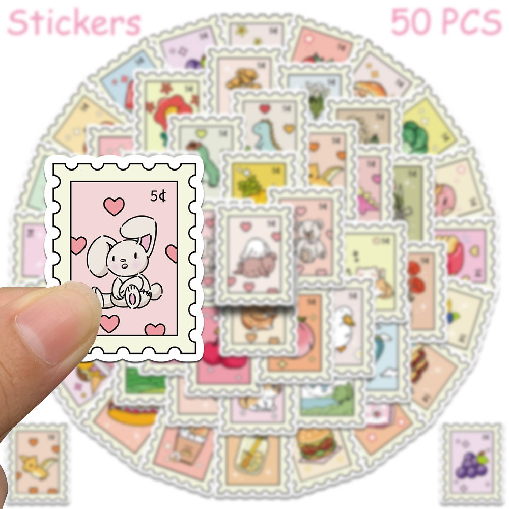AliExpress 50pcs Cartoon Stamps Stickers Decals For Laptop Letter Scrapbook Luggage DIY Aesthetic Waterproof Stickers Creative Gifts, view 4