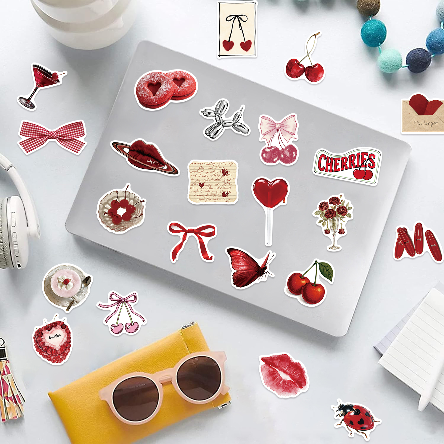 AliExpress 50pcs Cherry Coloured Girl Red Graffiti Stickers Decorated Notebook Water Cup Suitcase Guitar Classic Toy Scrapbook Waterproof, view 2