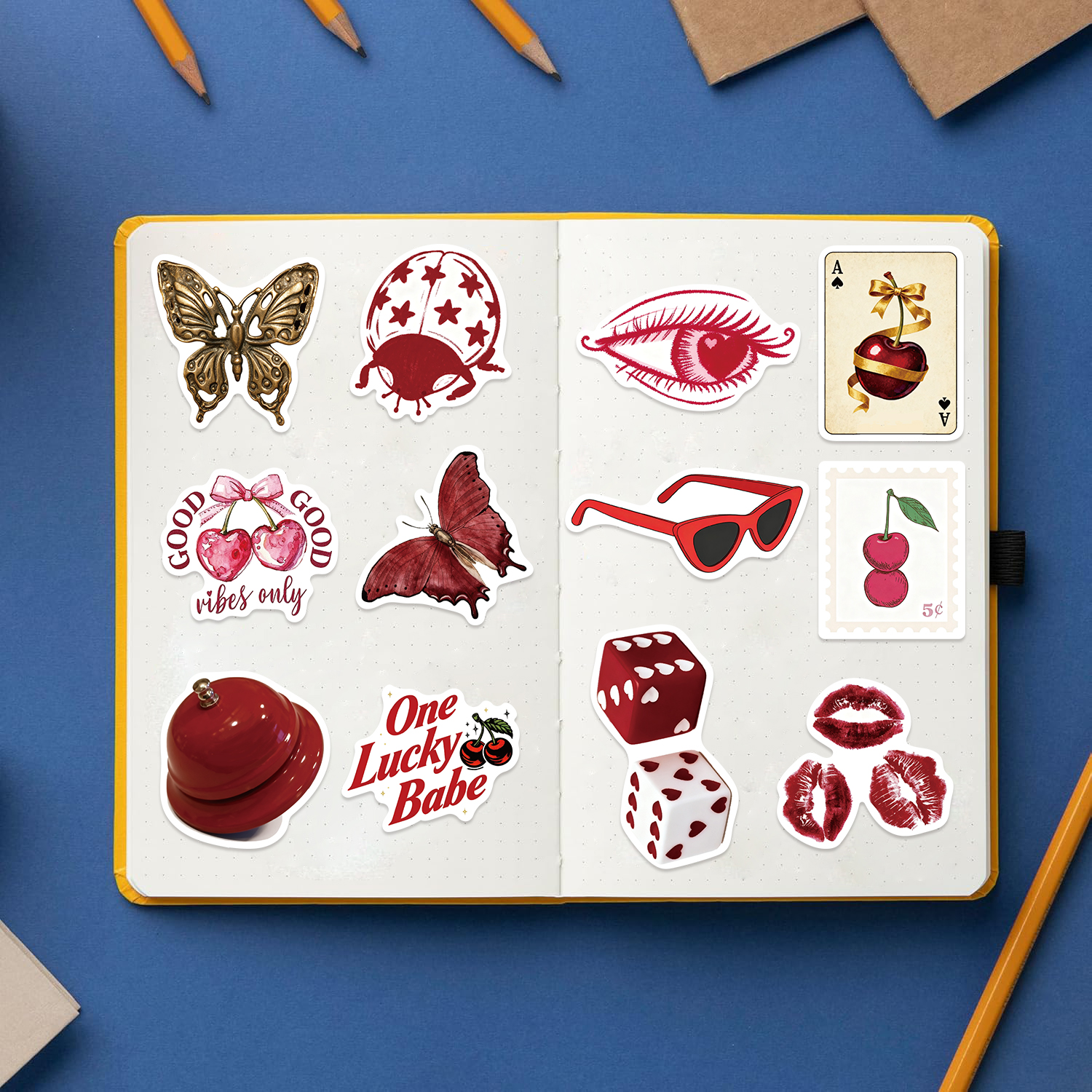 AliExpress 50pcs Cherry Coloured Girl Red Graffiti Stickers Decorated Notebook Water Cup Suitcase Guitar Classic Toy Scrapbook Waterproof, view 3