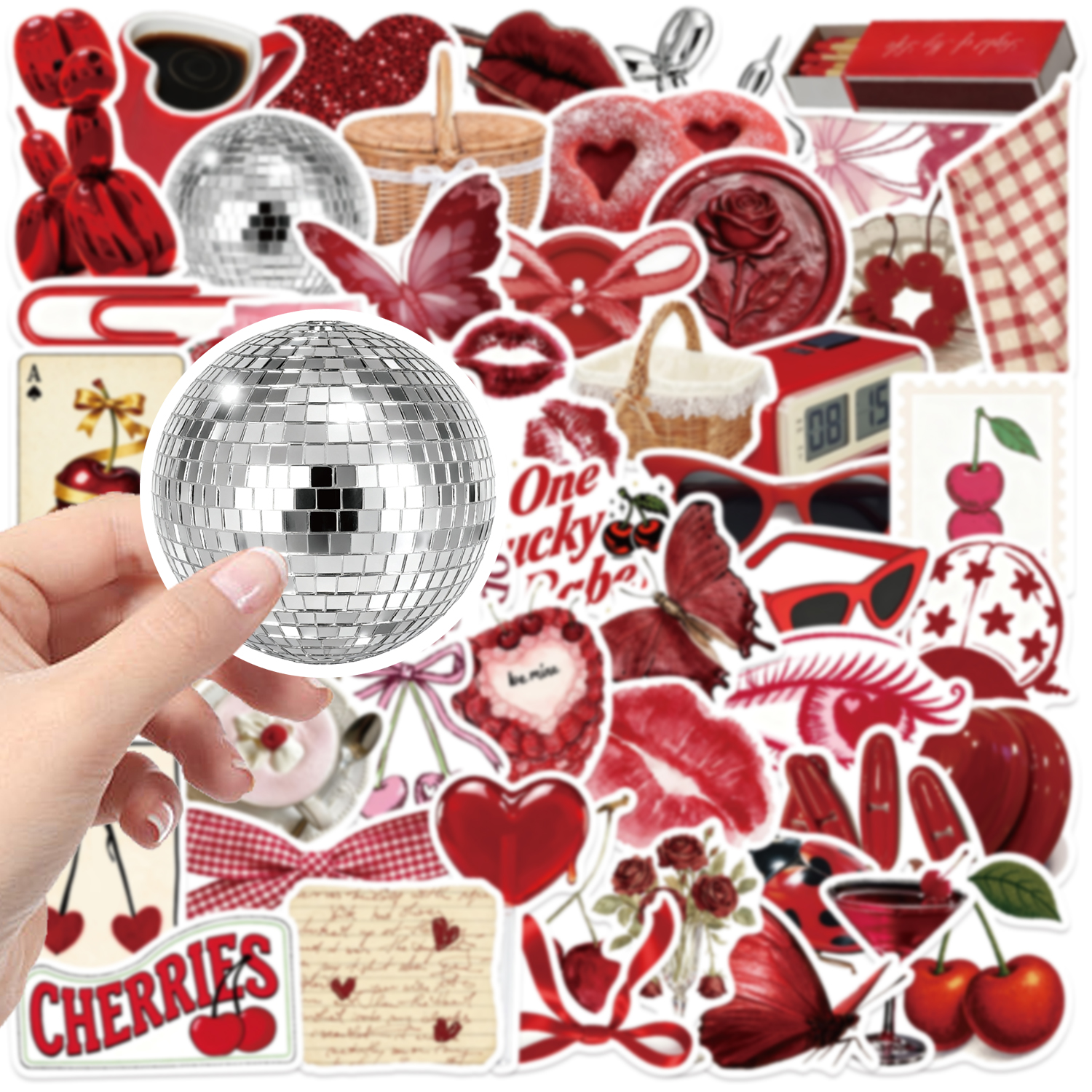 AliExpress 50pcs Cherry Coloured Girl Red Graffiti Stickers Decorated Notebook Water Cup Suitcase Guitar Classic Toy Scrapbook Waterproof, view 4