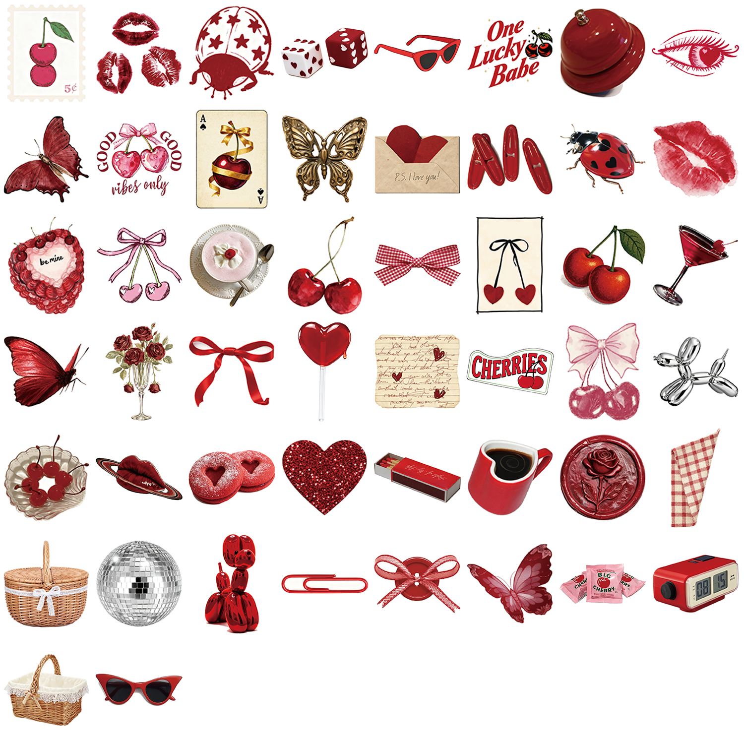 AliExpress 50pcs Cherry Coloured Girl Red Graffiti Stickers Decorated Notebook Water Cup Suitcase Guitar Classic Toy Scrapbook Waterproof, view 6