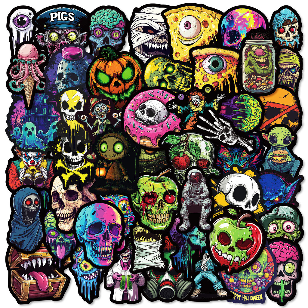 AliExpress 50PCS Colorful Skull & Ghost Face Graffiti Stickers - Unique Creative Decor for Halloween Festivals RecordingYourLife Store