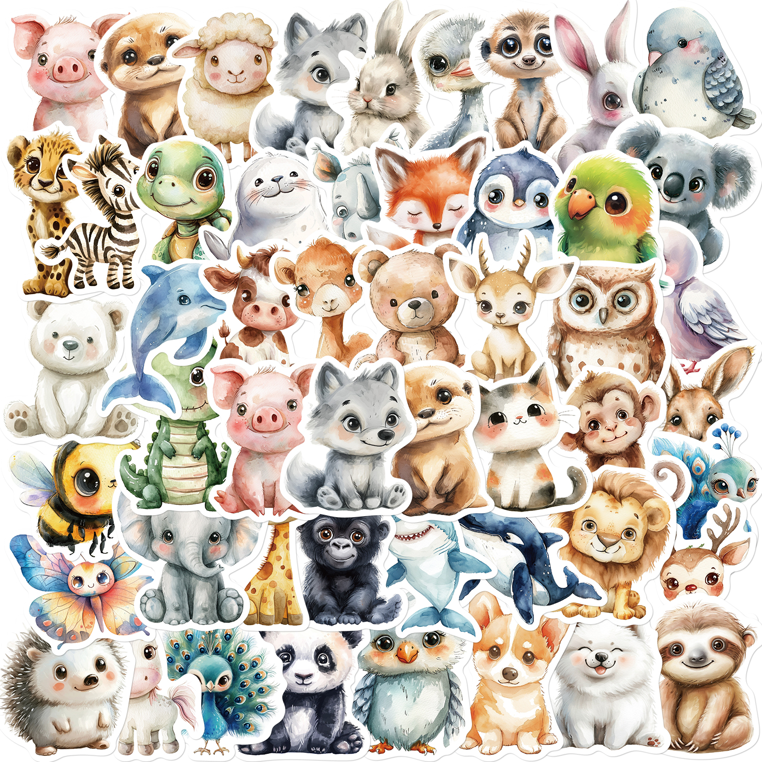 AliExpress Watercolor Animal Graffiti Stickers (50-Pack)