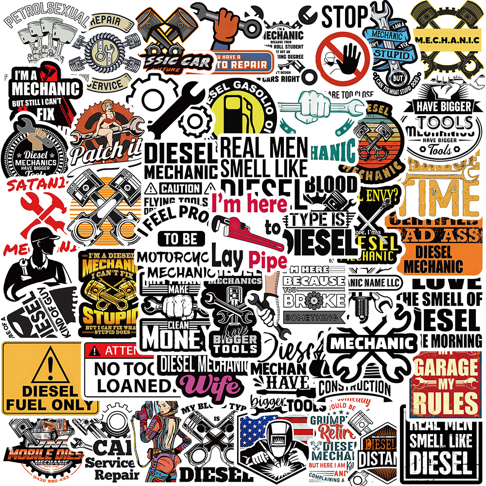 AliExpress 50PCS Diesel Mechanic Stickers Photocard Gift Art Picture Cartoon Laptop Luggage Skateboard Community Decoration Reward Sticker