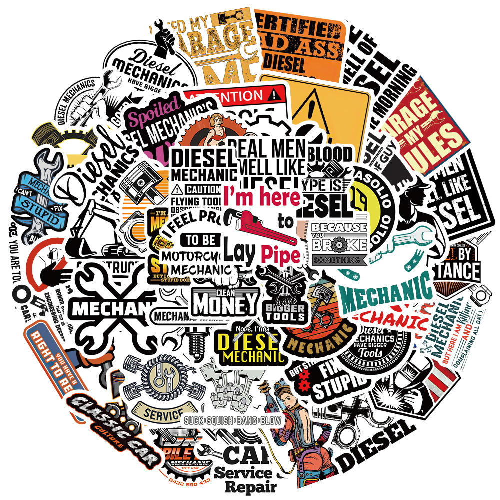 AliExpress 50PCS Diesel Mechanic Stickers Photocard Gift Art Picture Cartoon Laptop Luggage Skateboard Community Decoration Reward Sticker, view 2