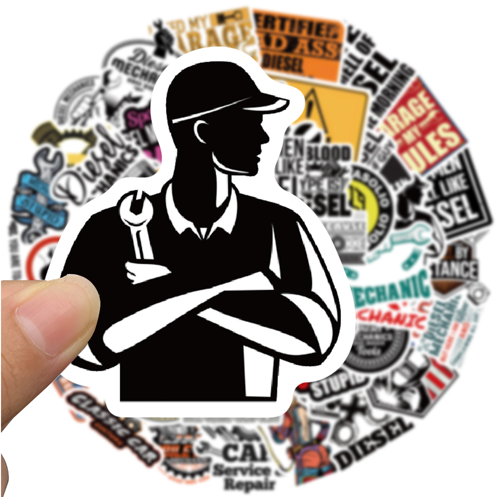 AliExpress 50PCS Diesel Mechanic Stickers Photocard Gift Art Picture Cartoon Laptop Luggage Skateboard Community Decoration Reward Sticker, view 3