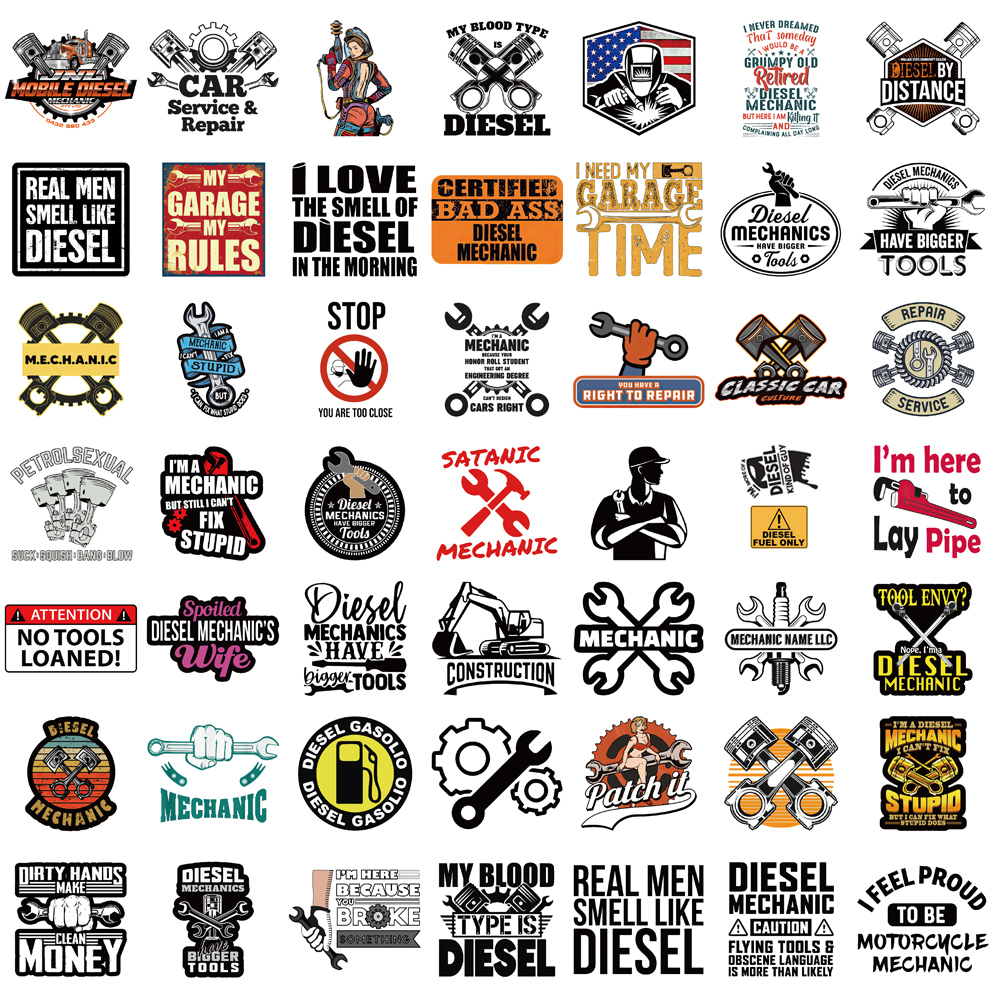 AliExpress 50PCS Diesel Mechanic Stickers Photocard Gift Art Picture Cartoon Laptop Luggage Skateboard Community Decoration Reward Sticker, view 6
