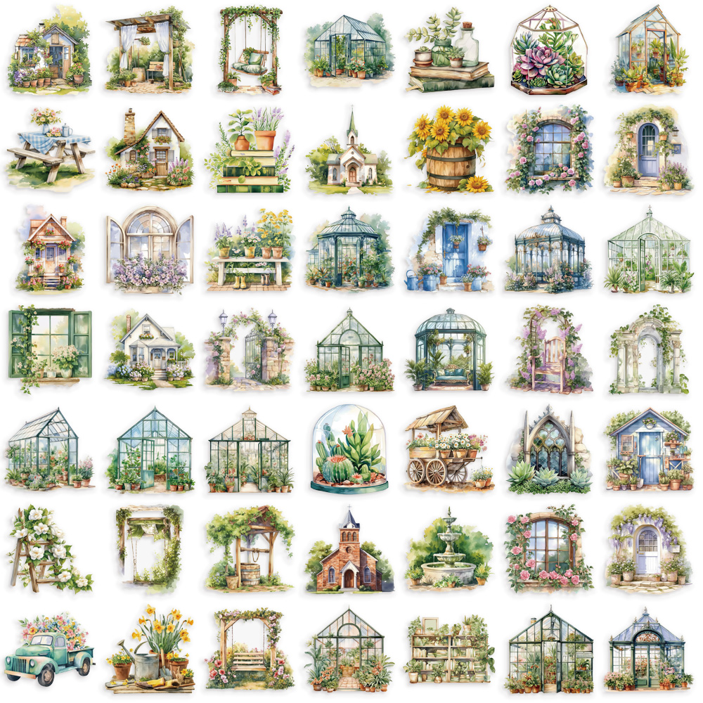 AliExpress 50PCS Flower Field Cottage Cartoon Stickers DIY Scrapbooking Guitar Snowboard Motorcycle Luggage Toy PET Sticker, view 5