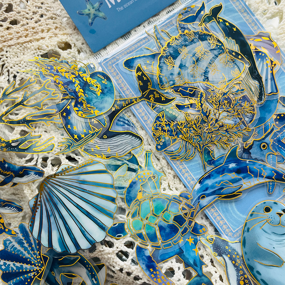 AliExpress 50pcs Marine Creature Stickers with Gold Foil Accents Notebook Scrapbook Journal Decorations Water Bottle Guitar DIY Decals