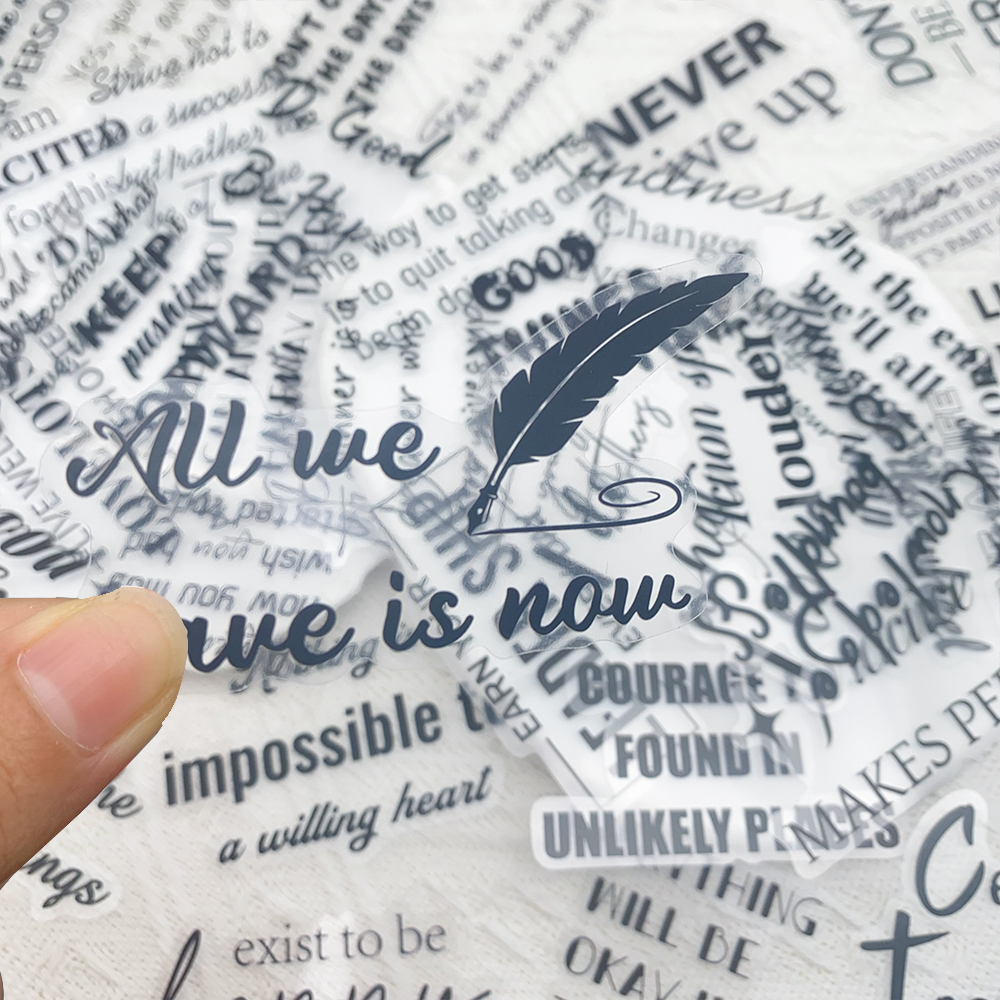 AliExpress 50pcs Motivational Phrases PET Stickers Decals For Laptop Notebook Suitcase Skateboard Guitar DIY Aesthetic Transparent Stickers, view 2