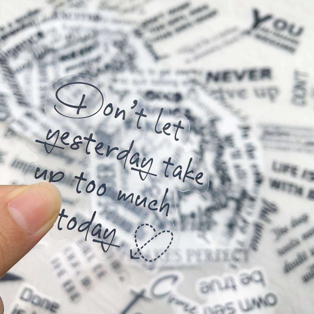 AliExpress 50pcs Motivational Phrases PET Stickers Decals For Laptop Notebook Suitcase Skateboard Guitar DIY Aesthetic Transparent Stickers, view 3