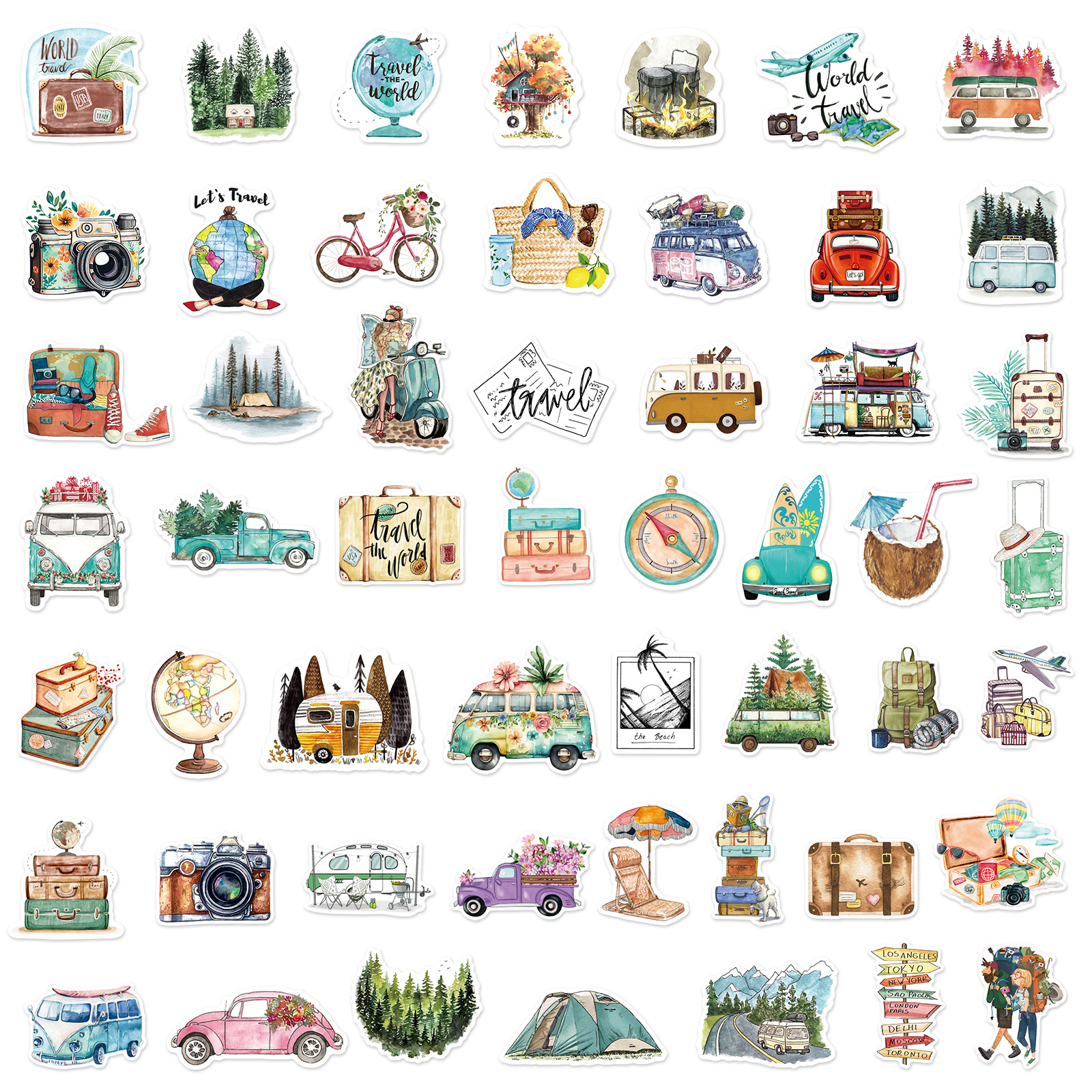AliExpress 50PCS New Trendy Outdoor Travel Scenery Graffiti Cell Phone Helmet WaterCup Car DIY Waterproof PVC Handbook Play Reward Stickers, view 2
