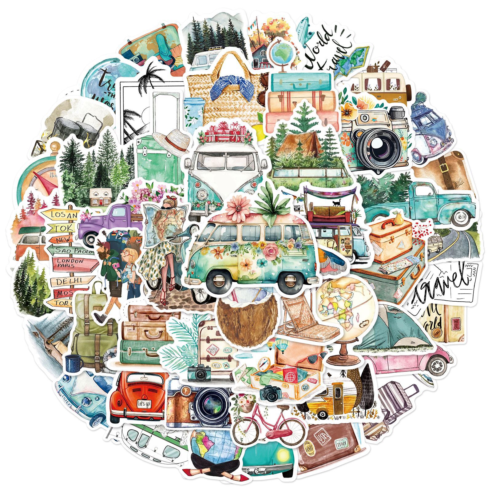 AliExpress 50PCS New Trendy Outdoor Travel Scenery Graffiti Cell Phone Helmet WaterCup Car DIY Waterproof PVC Handbook Play Reward Stickers, view 3