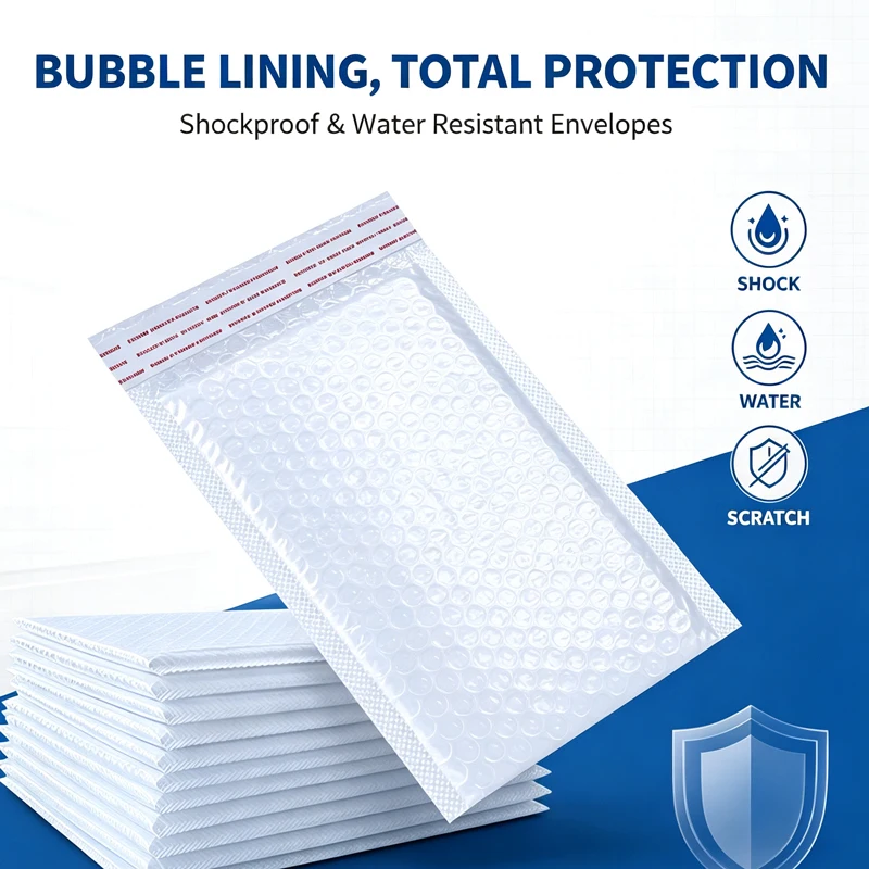 AliExpress 50pcs Pearlescent Film Waterproof Bubble Bag Packaging Express Bag White Foam Self Seal Pack Bag ShippingbagThickened Envelope, view 5