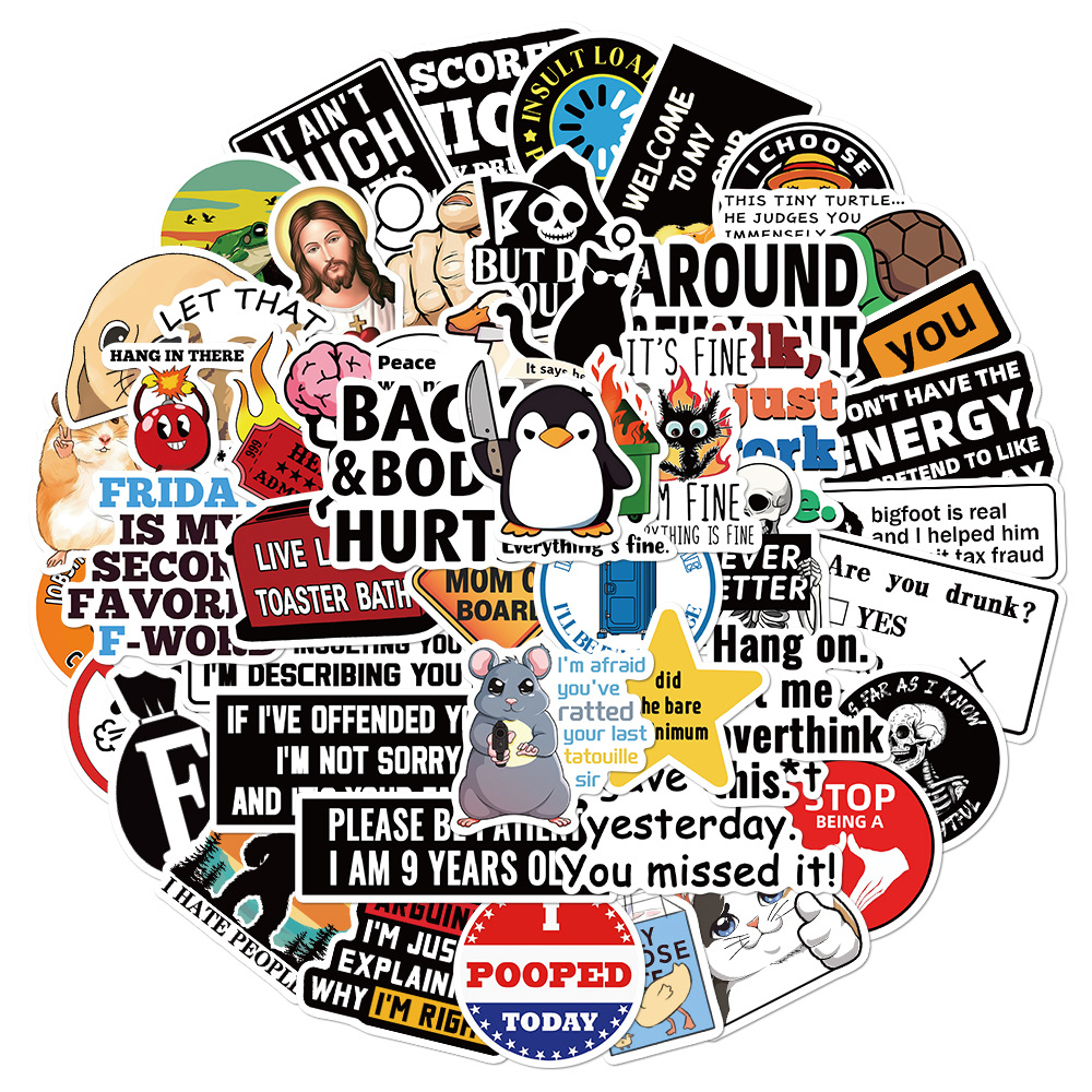 AliExpress 50PCS Prank Meme Stickers Harajuku Decals DIY Fashion Graffiti Decals Luggage Notebook Bike Gift Phone Laptop Suitcase Stickers, view 5