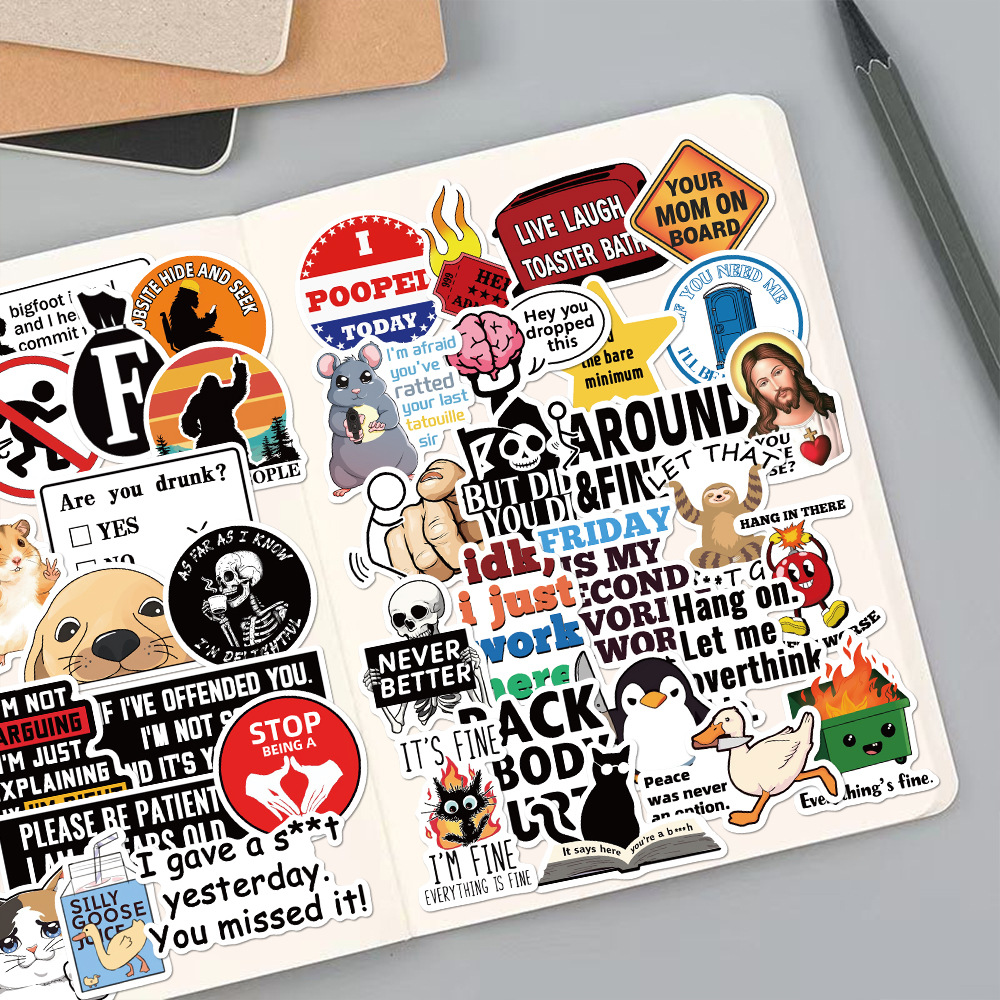 AliExpress 50PCS Prank Meme Stickers Harajuku Decals DIY Fashion Graffiti Decals Luggage Notebook Bike Gift Phone Laptop Suitcase Stickers, view 6