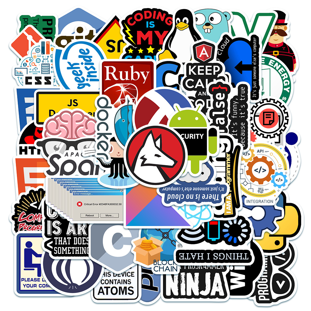 AliExpress 50pcs Programming Stickers Geek Python Java Internet php Docker Html Bitcoin Vinyl Decals Laptop Phone Sticker for Kids Toy Gift, view 2