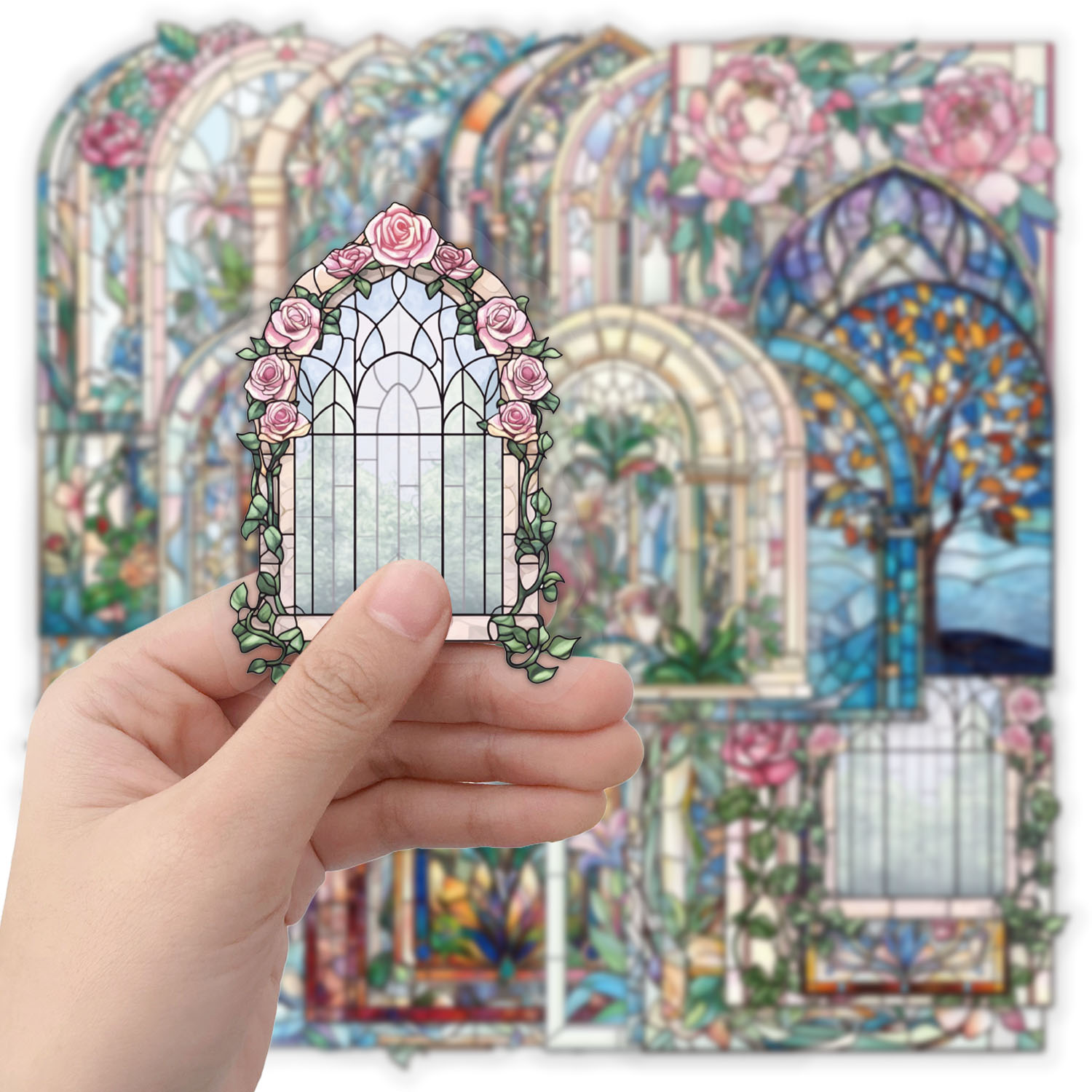 AliExpress 50PCS Retro Flower Mirror Sticker Fun Stickers DIY Phone Case Laptop Water Cup Computer Toy Stickers, view 3