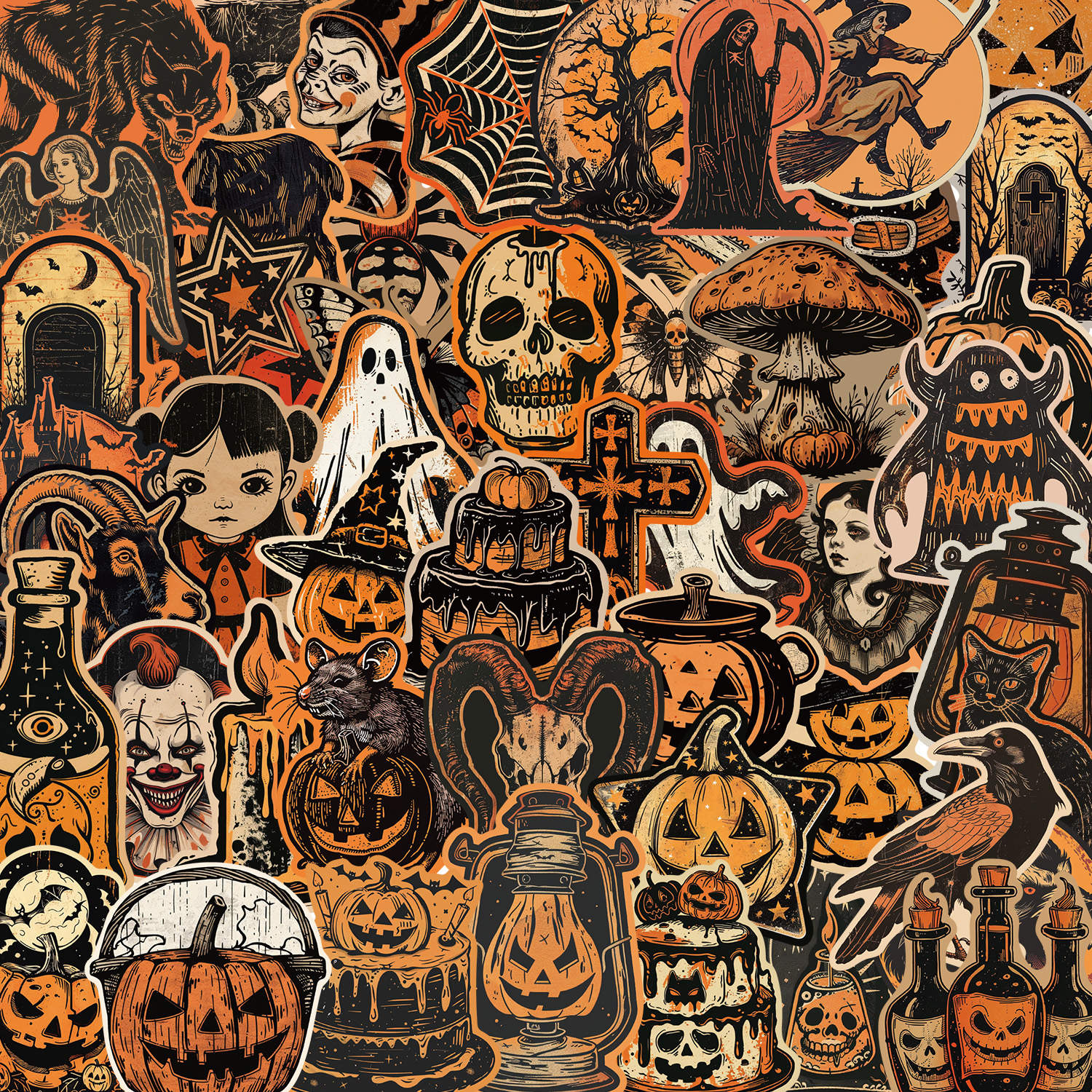 AliExpress 50PCS Retro Halloween Graffiti Stickers Aesthetic Phone Bike Wall Scrapbook Motorcycle Waterproof Sticker for Kids Toys Gifts