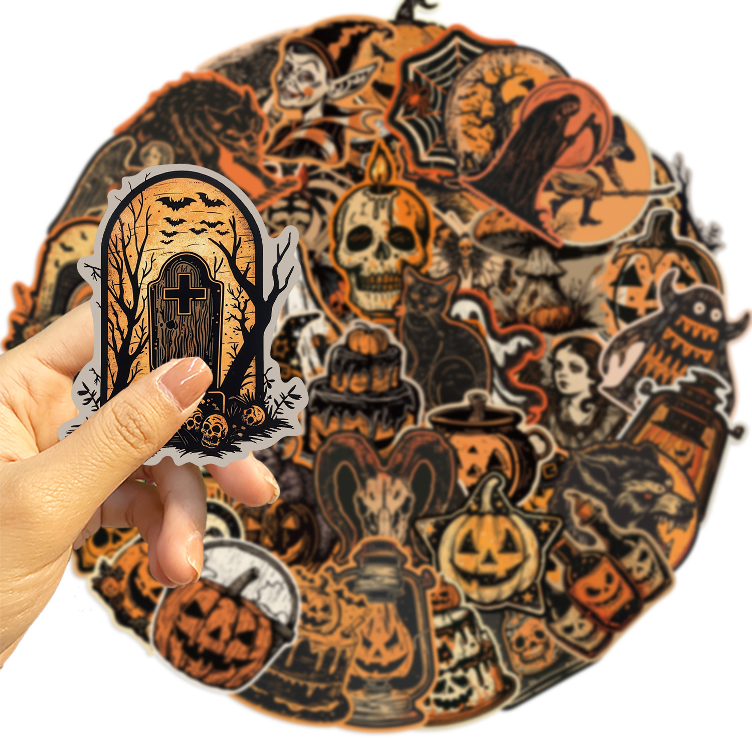 AliExpress 50PCS Retro Halloween Graffiti Stickers Aesthetic Phone Bike Wall Scrapbook Motorcycle Waterproof Sticker for Kids Toys Gifts, view 5