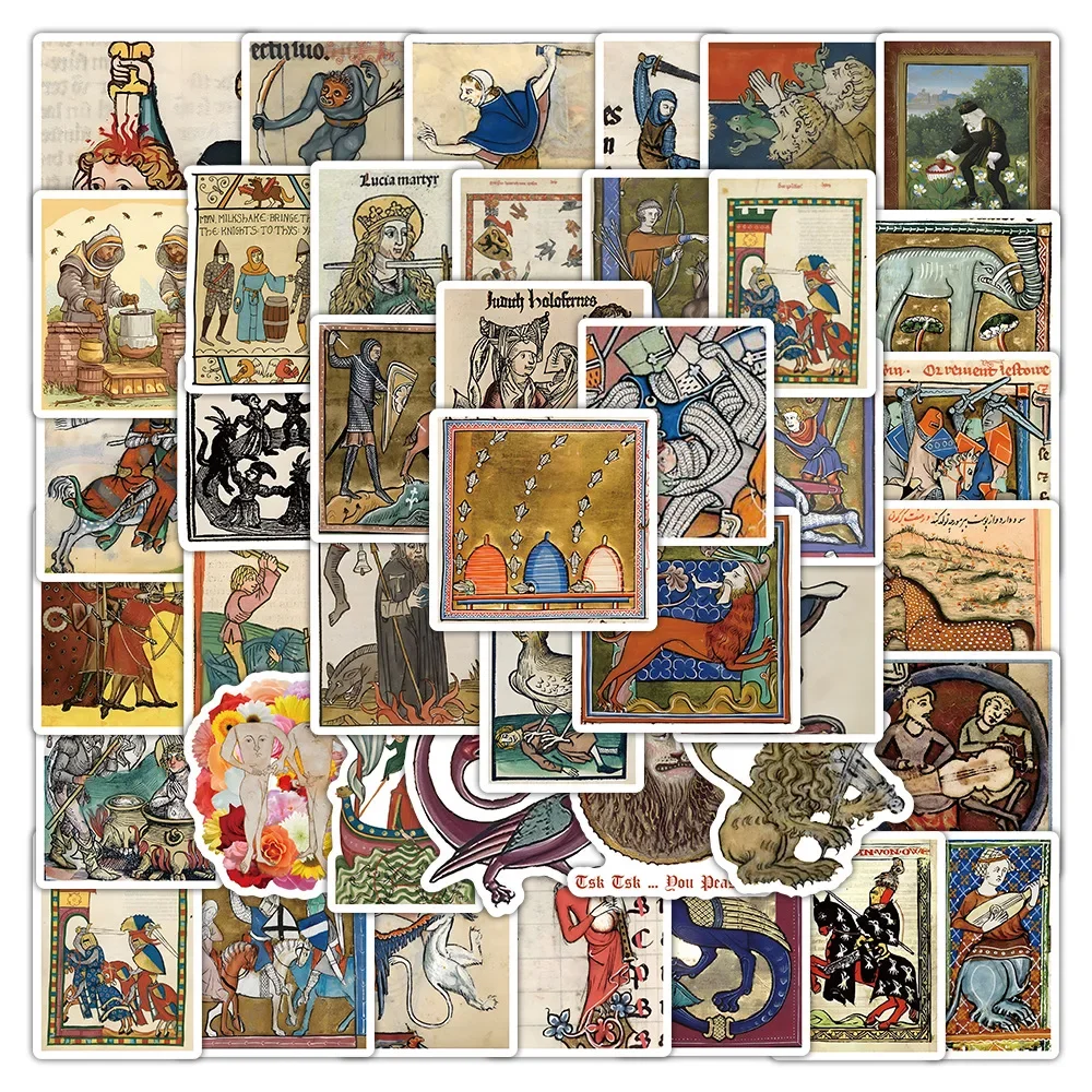 AliExpress 50PCS Retro Medieval Art Poster Pattern Sticker DIY Phone Laptop Luggage Skateboard Graffiti Decals Fun for Kid Toy Party Gift, view 3