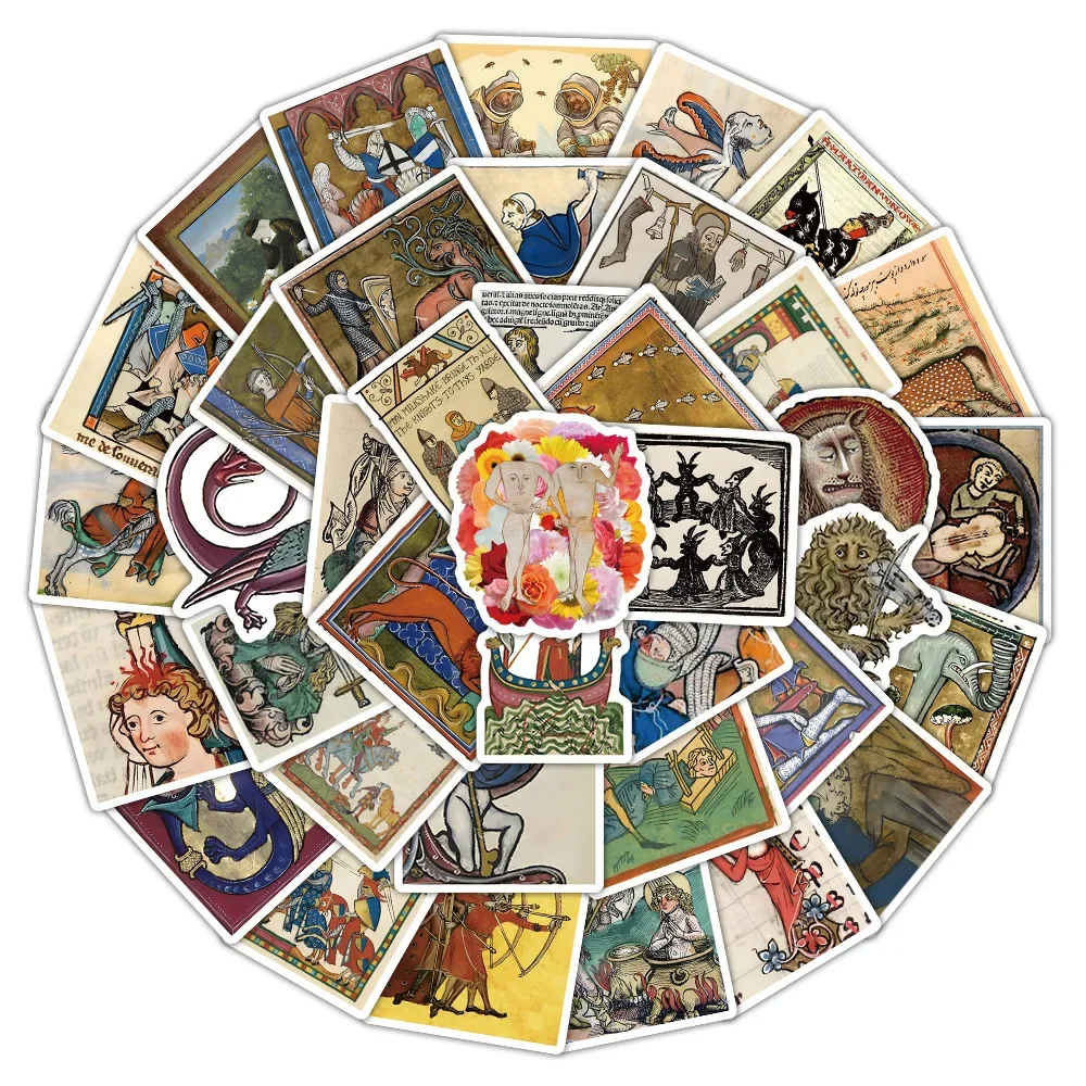AliExpress 50PCS Retro Medieval Art Poster Pattern Sticker DIY Phone Laptop Luggage Skateboard Graffiti Decals Fun for Kid Toy Party Gift, view 2