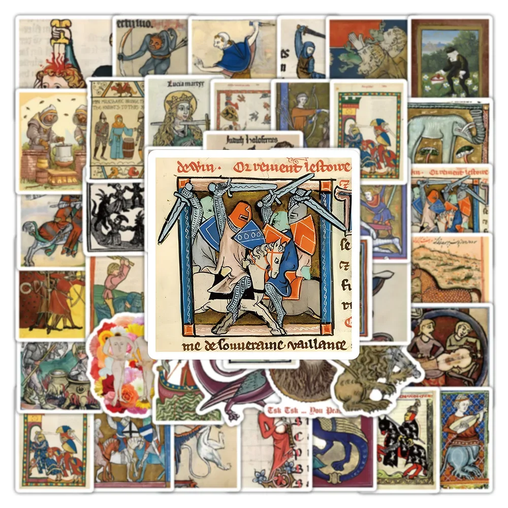 AliExpress 50PCS Retro Medieval Art Poster Pattern Sticker DIY Phone Laptop Luggage Skateboard Graffiti Decals Fun for Kid Toy Party Gift, view 4