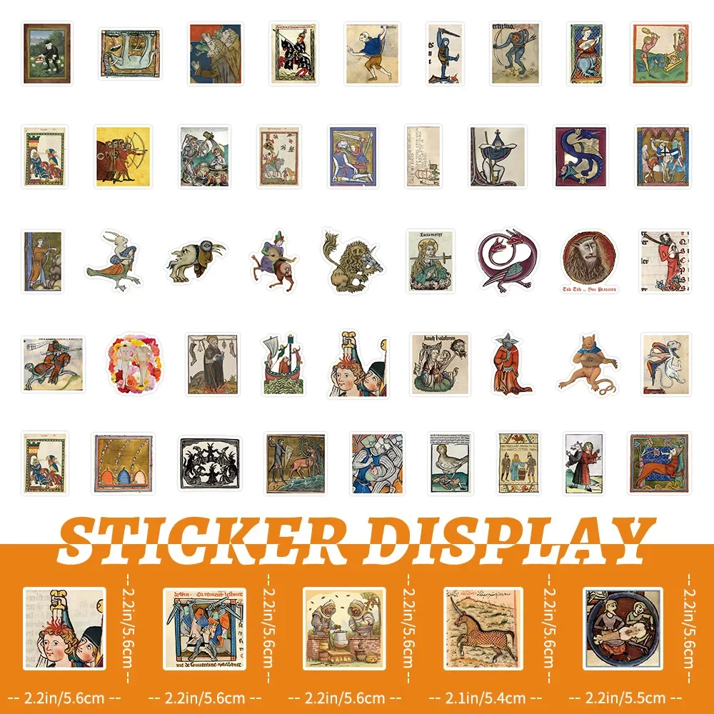 AliExpress 50PCS Retro Medieval Art Poster Pattern Sticker DIY Phone Laptop Luggage Skateboard Graffiti Decals Fun for Kid Toy Party Gift, view 5