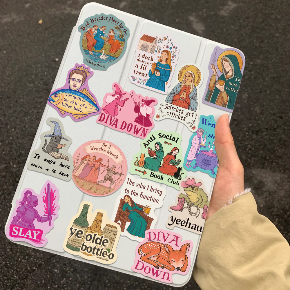 AliExpress 50pcs Retro Middle Ages Stickers Decals For Phone Laptop Scrapbook Skateboard Guitar DIY Aesthetic Waterproof Stickers Gifts, view 6