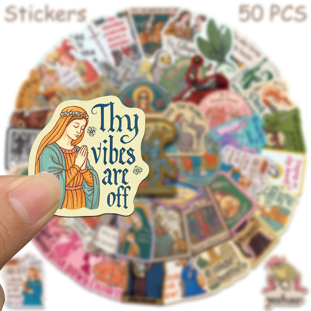 AliExpress 50pcs Retro Middle Ages Stickers Decals For Phone Laptop Scrapbook Skateboard Guitar DIY Aesthetic Waterproof Stickers Gifts, view 3