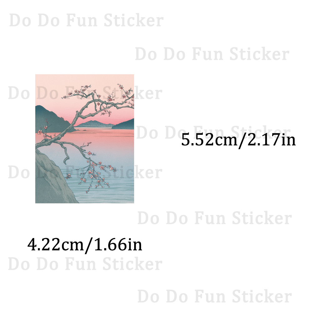 AliExpress 50PCS Retro Pink Japanese Aesthetic Art Stickers Red Sun Cherry Blossoms Waves Fuji Mountain Creative Beautiful Waterproof Decor, view 2