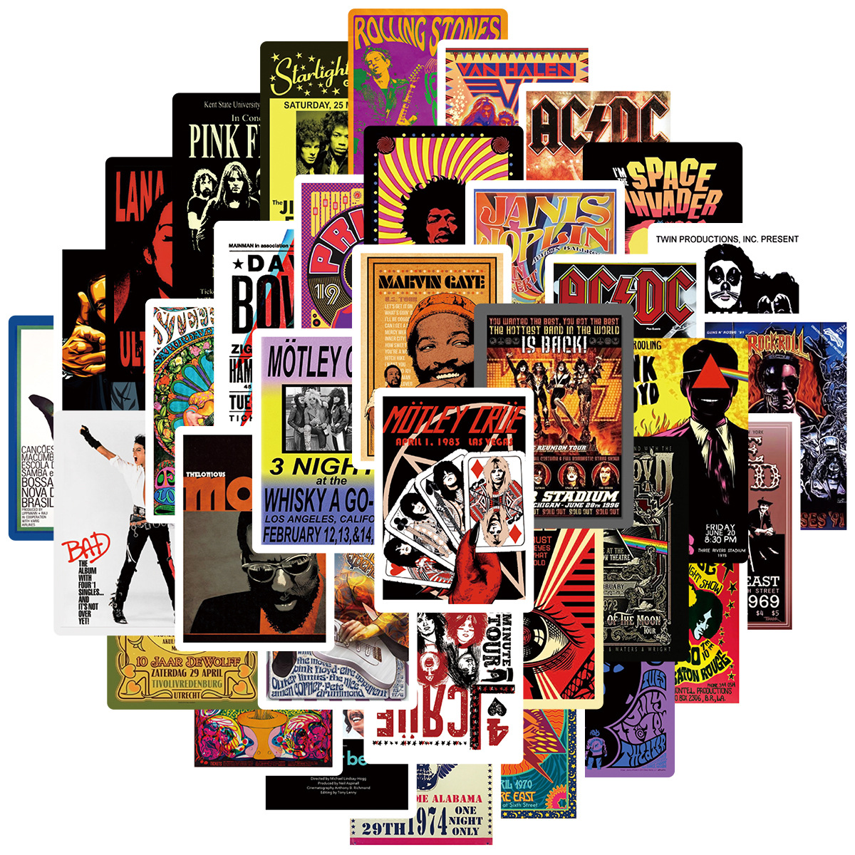AliExpress 50pcs Rock Music Pop Graffiti Stickers Cool Fashion Tide Brand Classic Stickers Laptop Diy Car Pvc Decal Decor Stickers, view 2