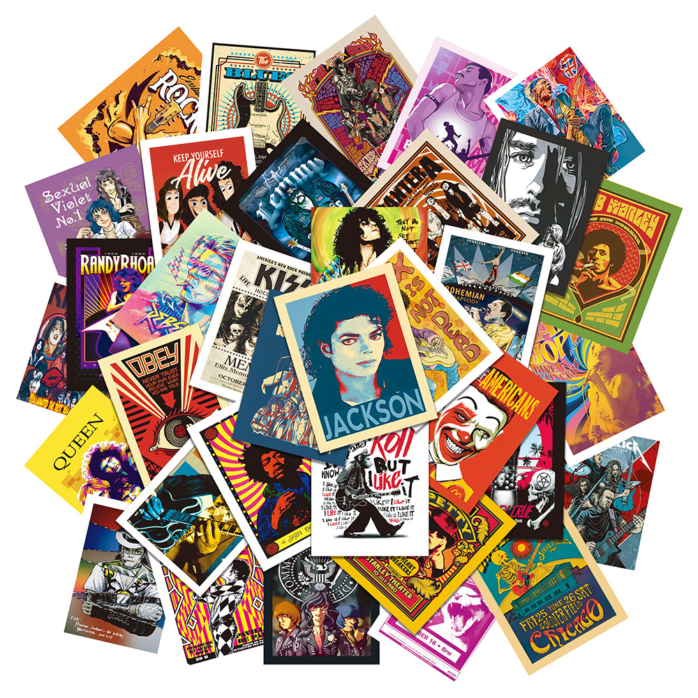 AliExpress 50pcs Rock Music Pop Graffiti Stickers Cool Fashion Tide Brand Classic Stickers Laptop Diy Car Pvc Decal Decor Stickers, view 3