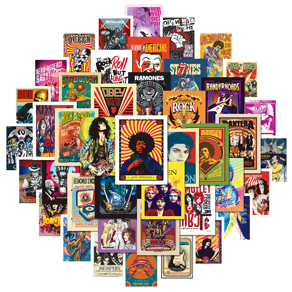 AliExpress 50pcs Rock Music Pop Graffiti Stickers Cool Fashion Tide Brand Classic Stickers Laptop Diy Car Pvc Decal Decor Stickers, view 4