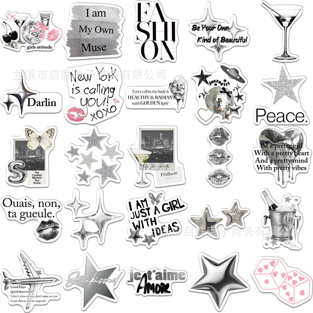 AliExpress 50-Piece Silver Lucky Girl Graffiti Stickers, view 3