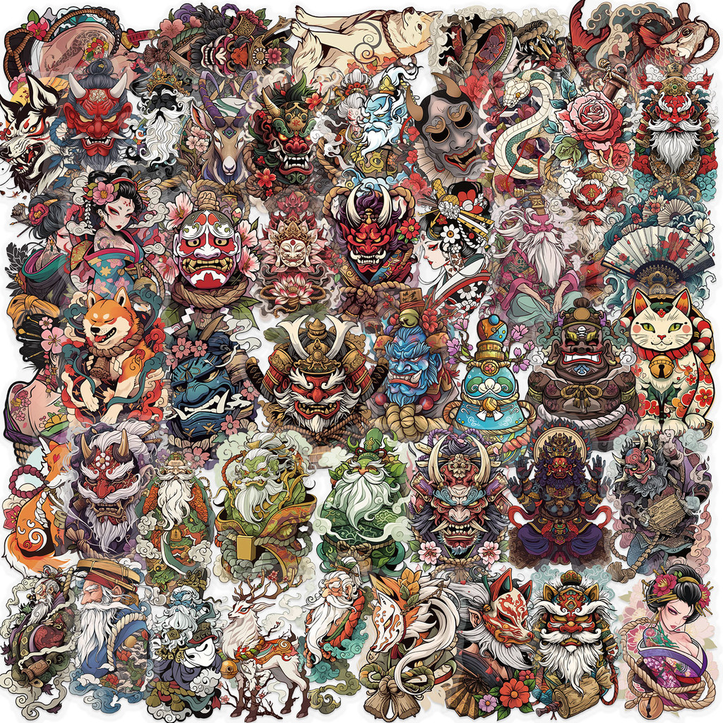 AliExpress 50pcs Transparent Japanese Tattoo Art Stickers - Waterproof PET Decals for Scrapbooking, Guitar & Laptop Decoration, view 2
