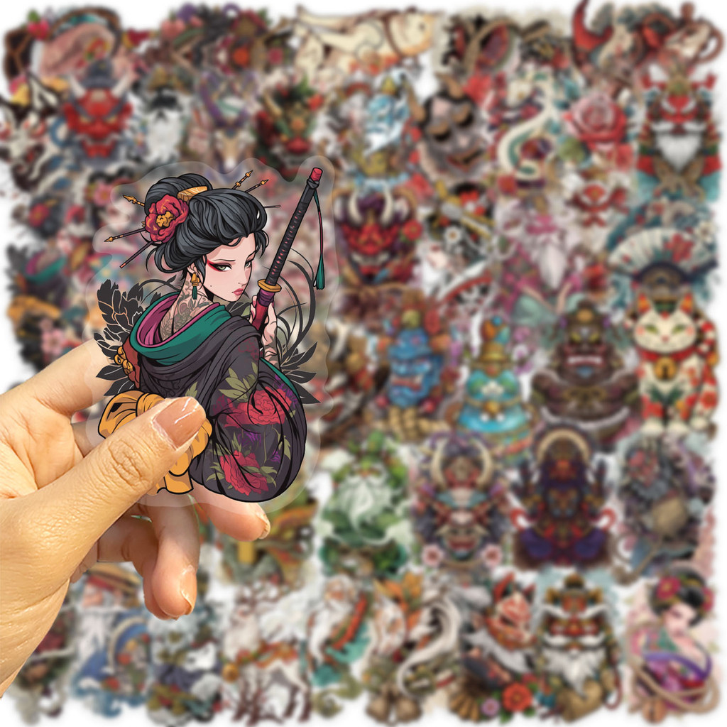 AliExpress 50pcs Transparent Japanese Tattoo Art Stickers - Waterproof PET Decals for Scrapbooking, Guitar & Laptop Decoration, view 4