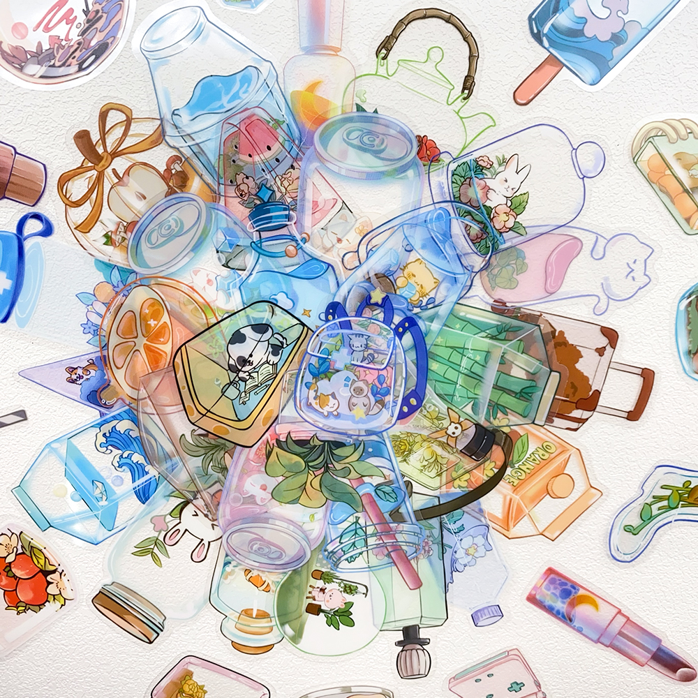 AliExpress 50pcs Transparent Objects PET Stickers Decals For Laptop Notebook Skateboard Guitar Helmet DIY Cartoon Aesthetic Stickers