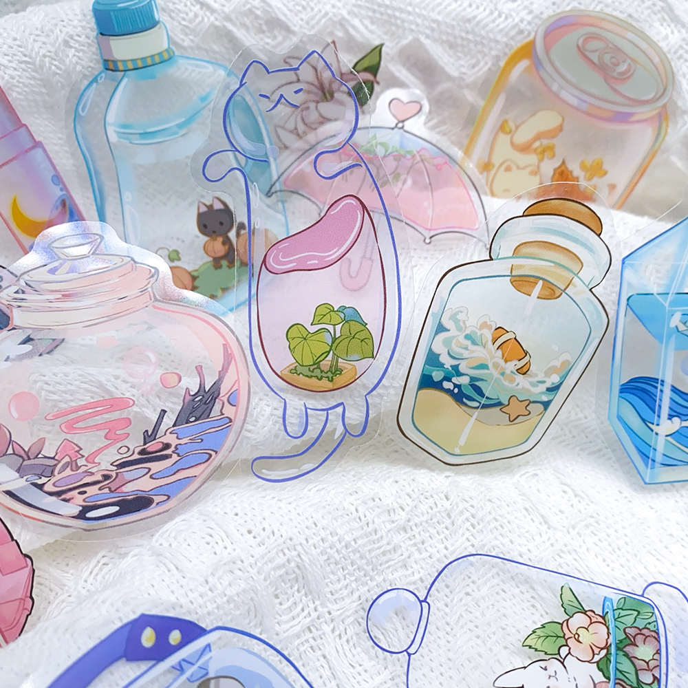 AliExpress 50pcs Transparent Objects PET Stickers Decals For Laptop Notebook Skateboard Guitar Helmet DIY Cartoon Aesthetic Stickers, view 2