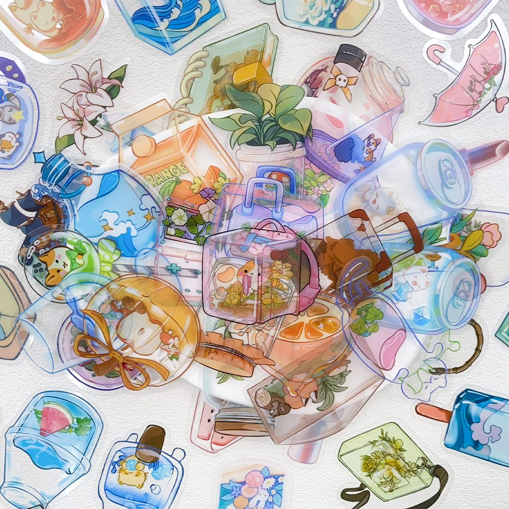 AliExpress 50pcs Transparent Objects PET Stickers Decals For Laptop Notebook Skateboard Guitar Helmet DIY Cartoon Aesthetic Stickers, view 3