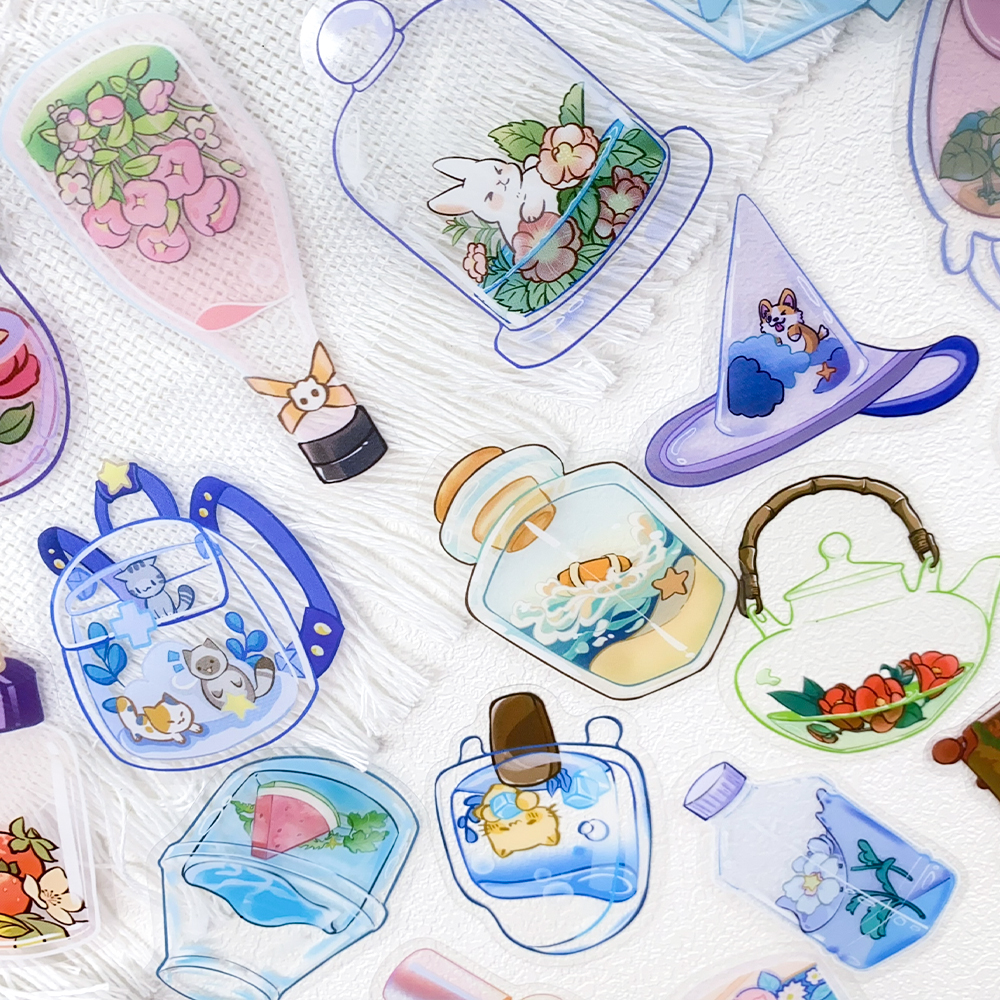 AliExpress 50pcs Transparent Objects PET Stickers Decals For Laptop Notebook Skateboard Guitar Helmet DIY Cartoon Aesthetic Stickers, view 4