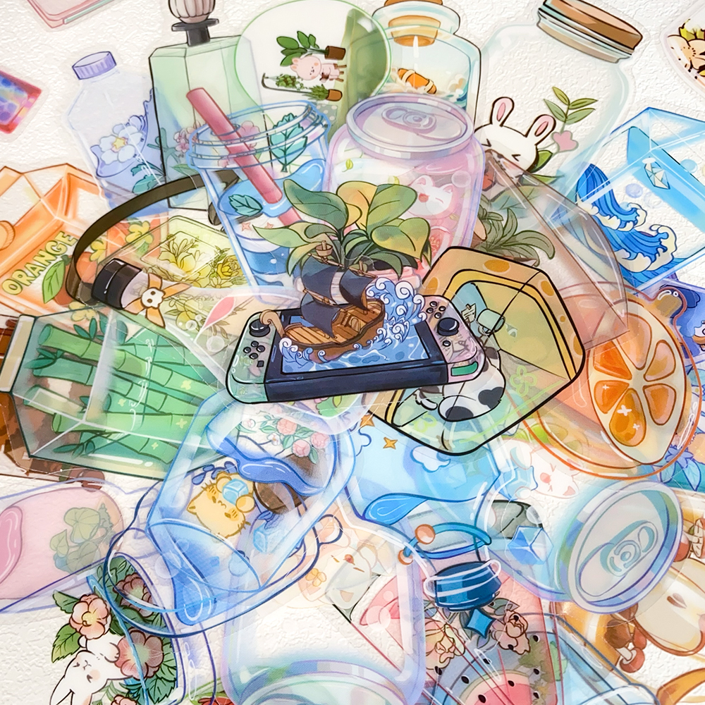 AliExpress 50pcs Transparent Objects PET Stickers Decals For Laptop Notebook Skateboard Guitar Helmet DIY Cartoon Aesthetic Stickers, view 5
