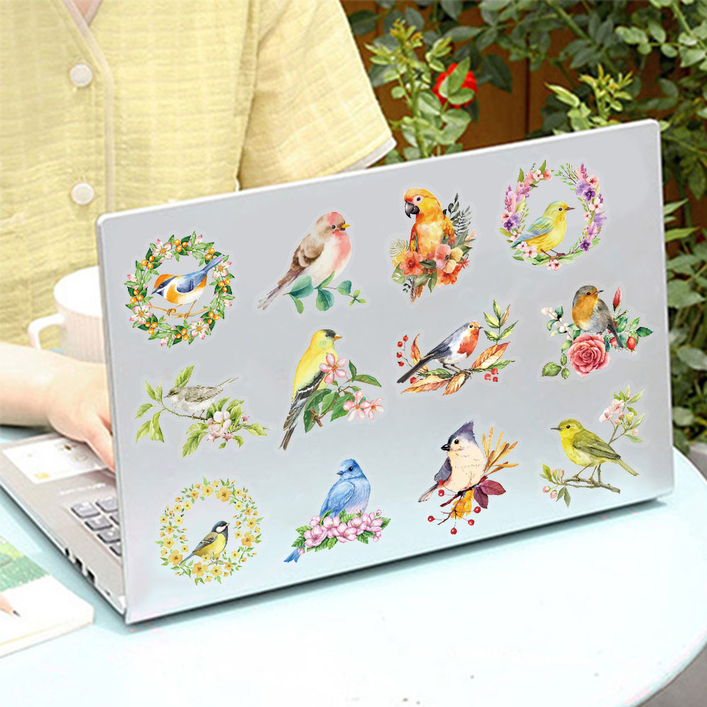 AliExpress 50PCS Water Splash Watercolor Bird Sticker Pack Waterproof Transparent PET Brochure Flower Material Guitar Waterproof Stickers, view 3