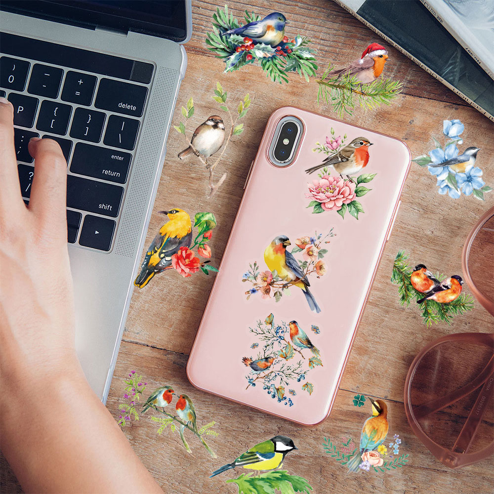 AliExpress 50PCS Water Splash Watercolor Bird Sticker Pack Waterproof Transparent PET Brochure Flower Material Guitar Waterproof Stickers, view 4
