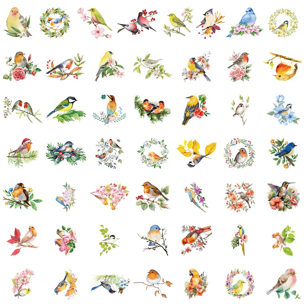 AliExpress 50PCS Water Splash Watercolor Bird Sticker Pack Waterproof Transparent PET Brochure Flower Material Guitar Waterproof Stickers, view 6