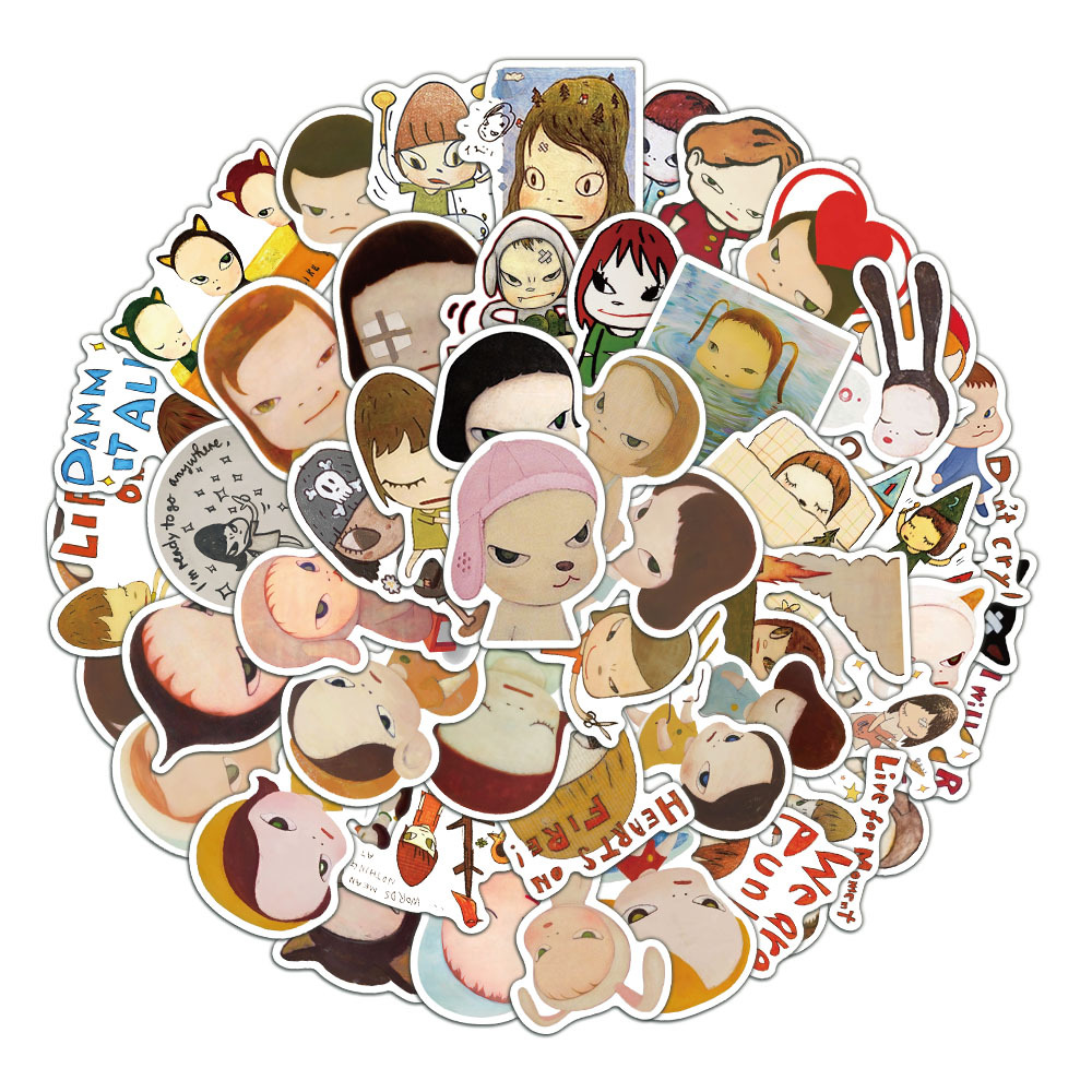 AliExpress 50Pcs Yoshitomo Nara Stickers Cartoon Manga Stickers Scrapbook Mobile Luggage Skateboarding Waterproof Graffiti DIY Stickers, view 2