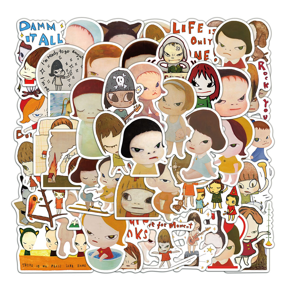 AliExpress 50Pcs Yoshitomo Nara Stickers Cartoon Manga Stickers Scrapbook Mobile Luggage Skateboarding Waterproof Graffiti DIY Stickers, view 3