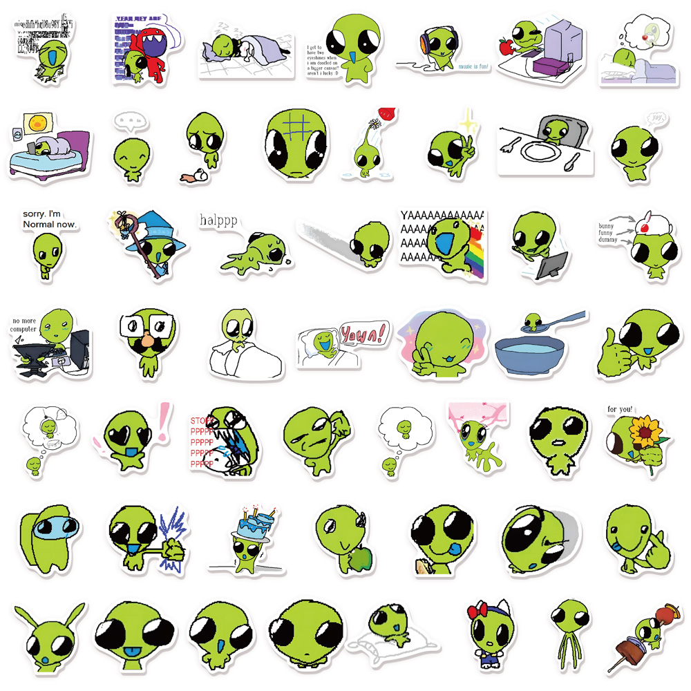 AliExpress 52PCS Cute Little Green Star Fun Stickers DIY Luggage Notebook Skateboard Water Cup Waterproof Stickers, view 4