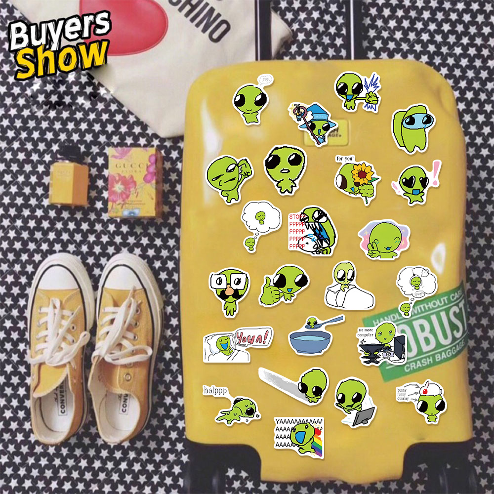AliExpress 52PCS Cute Little Green Star Fun Stickers DIY Luggage Notebook Skateboard Water Cup Waterproof Stickers, view 5